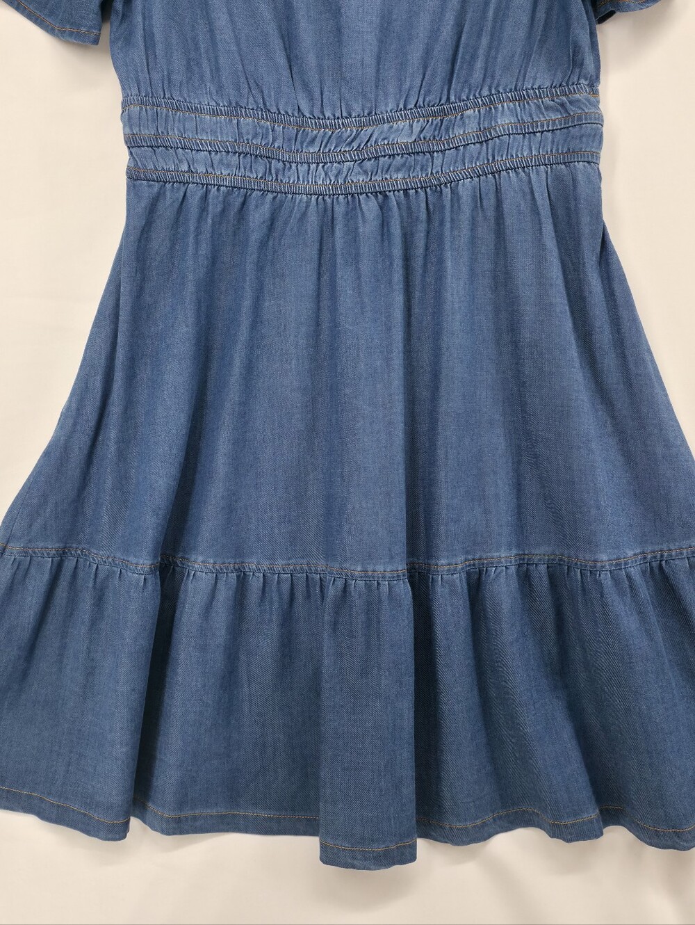 Simplee Blue Lyocell Blend Mini Dress M Tiered Pockets Boho Prairie - Picture 13 of 15